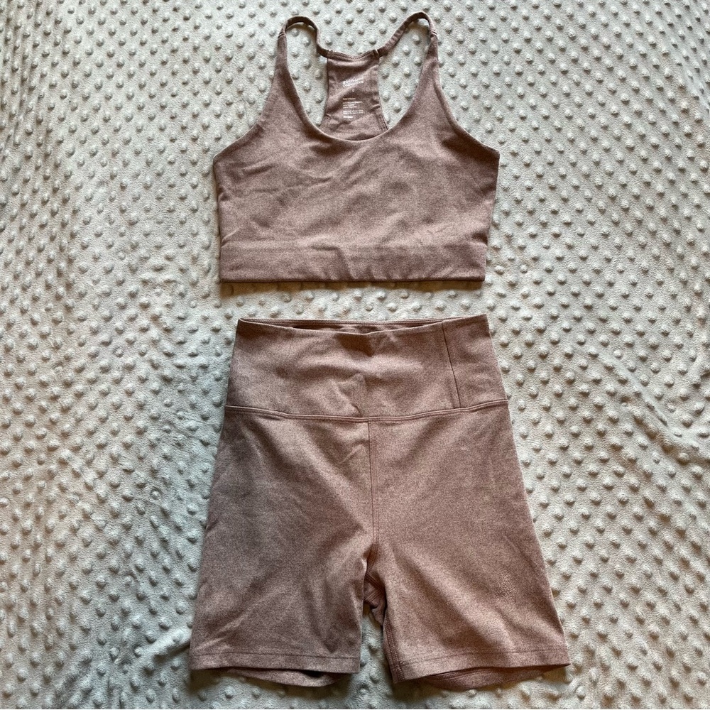 Brown Heather Cleo Halter Sports Bra & High-Waist Run Shorts Set